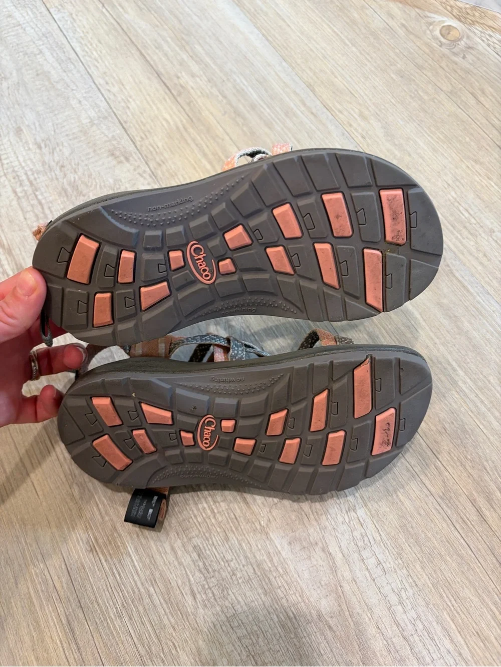Chaco Kids Strappy Sandals in Coral and Gray